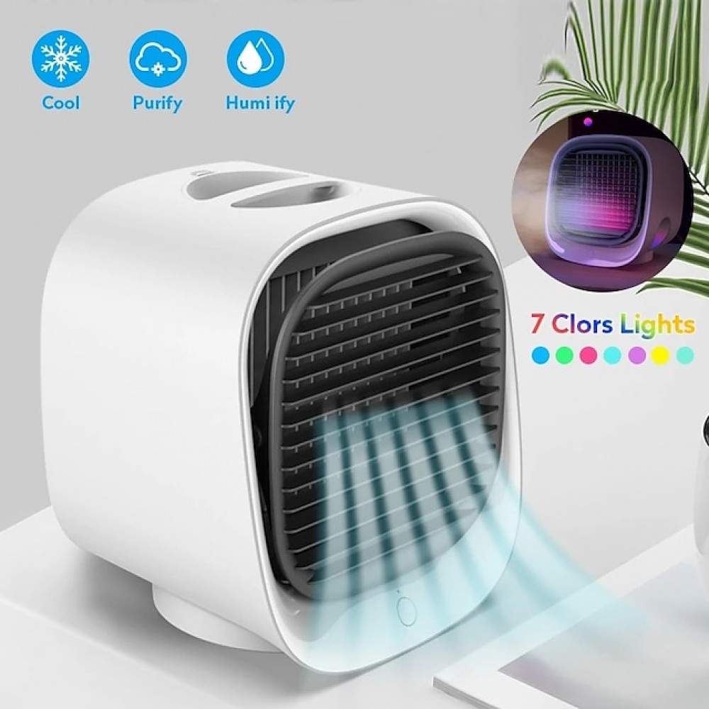 Portable Air Conditioner Cooling Fan Moisturizing & Hydrating Misting Fan Indoor Air Cooler 3 Air Speeds And 7 LED Lights 300ml Water Tank Capacity 3-in-1 Upgraded Personal Air Conditioner For Ro