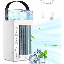 Portable Air Conditioner Fan 4 in1 Desktop Cooling Fan with 4 Wind Speed & 2 Spray Modes 7 Colors LED Light & 2-8H Timer 700ml Large Watertank High-Efficiency Cooling Fan for Room Office Bedroom