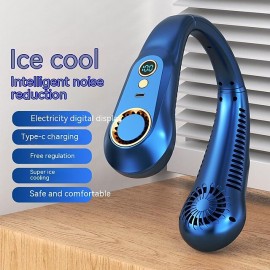 Portable Mini Hanging Neck Fan Digital Display Power Venter Bladeless Neck Fan Air Cooler USB Rechargeable Electric Fan
