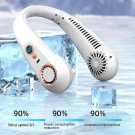 Portable Mini Hanging Neck Fan Digital Display Power Venter Bladeless Neck Fan Air Cooler USB Rechargeable Electric Fan
