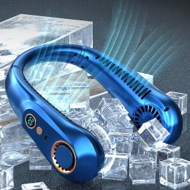 Portable Mini Hanging Neck Fan Digital Display Power Venter Bladeless Neck Fan Air Cooler USB Rechargeable Electric Fan
