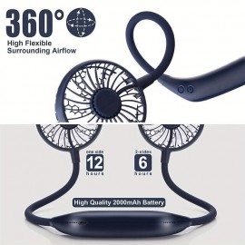 Portable Cooling Neck Fan Rechargeable USB Personal Neck Fan With Colorful LED Lights 3 Adjustable Speeds For Outdoor Indoor Office Travel Sports
