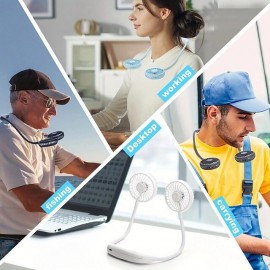 Portable Cooling Neck Fan Rechargeable USB Personal Neck Fan With Colorful LED Lights 3 Adjustable Speeds For Outdoor Indoor Office Travel Sports
