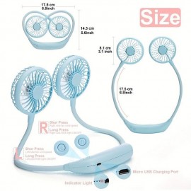Portable Cooling Neck Fan Rechargeable USB Personal Neck Fan With Colorful LED Lights 3 Adjustable Speeds For Outdoor Indoor Office Travel Sports
