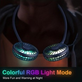 Portable Cooling Neck Fan Rechargeable USB Personal Neck Fan With Colorful LED Lights 3 Adjustable Speeds For Outdoor Indoor Office Travel Sports
