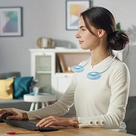 Portable Cooling Neck Fan Rechargeable USB Personal Neck Fan With Colorful LED Lights 3 Adjustable Speeds For Outdoor Indoor Office Travel Sports
