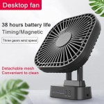Desktop Cooling Fan, 90 Degree Folding Fan 5000mAh Battery USB Rechargeable, Timing Home Air Circulators Magnet Absorption, Silent 3-speed Strong Wind