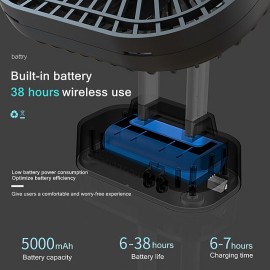 Desktop Cooling Fan, 90 Degree Folding Fan 5000mAh Battery USB Rechargeable, Timing Home Air Circulators Magnet Absorption, Silent 3-speed Strong Wind