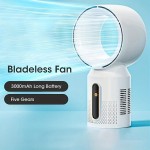 3000mAh Bladeless Tower Fan Floor Standing Fans 5-Speed Adjustable Desk Summer Cooling Fan Table Fans USB Rechargeable For Baby Mute Fan Cooler Air Conditioner