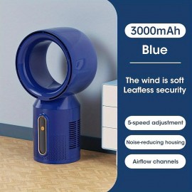 3000mAh Bladeless Tower Fan Floor Standing Fans 5-Speed Adjustable Desk Summer Cooling Fan Table Fans USB Rechargeable For Baby Mute Fan Cooler Air Conditioner