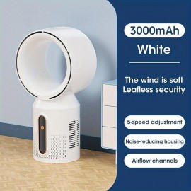 3000mAh Bladeless Tower Fan Floor Standing Fans 5-Speed Adjustable Desk Summer Cooling Fan Table Fans USB Rechargeable For Baby Mute Fan Cooler Air Conditioner