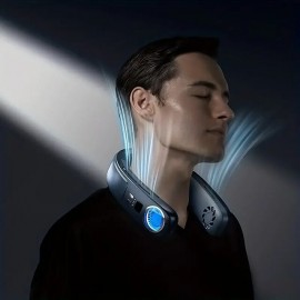 New Semiconductor Hanging Neck Fan Portable Lazy Cooling Fan USB Sports Outdoor Hanging Neck Fan Built-in 4000mAh Battery Wearable Cooling Fan Surrounding Top And Bottom Vents Hidden Fan Leaves N