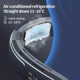 New Semiconductor Hanging Neck Fan Portable Lazy Cooling Fan USB Sports Outdoor Hanging Neck Fan Built-in 4000mAh Battery Wearable Cooling Fan Surrounding Top And Bottom Vents Hidden Fan Leaves N