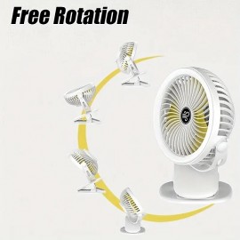 1pcLarge Capacity Fan Portable Fan Can Be Clipped Desktop Fan USB Charging With Light Summer Fan Cool Big Wind For Outdoor Camping Use

