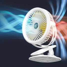 1pcLarge Capacity Fan Portable Fan Can Be Clipped Desktop Fan USB Charging With Light Summer Fan Cool Big Wind For Outdoor Camping Use
