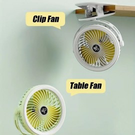 1pcLarge Capacity Fan Portable Fan Can Be Clipped Desktop Fan USB Charging With Light Summer Fan Cool Big Wind For Outdoor Camping Use
