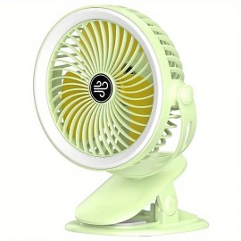 1pcLarge Capacity Fan Portable Fan Can Be Clipped Desktop Fan USB Charging With Light Summer Fan Cool Big Wind For Outdoor Camping Use
