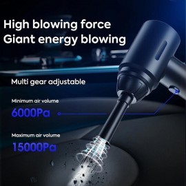 3 In 1 Compressed Air Duster 60000RPM Cordless Dust Blower 6000mAh Rechargeable 15000PA Vacuum Cleaner Electric Air Pump Portable For Computer Keyboard Sofa Home Car