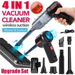 4-in-1 New Cordless Car Vacuum Cleaner Blowing and Sucking Multifunctional Strong Suction Mini Wireless Car Vacuum Cleaner Handheld Air Duster Wet Dry Use for Home Office Car Cleaning Pet Hair Cleanin