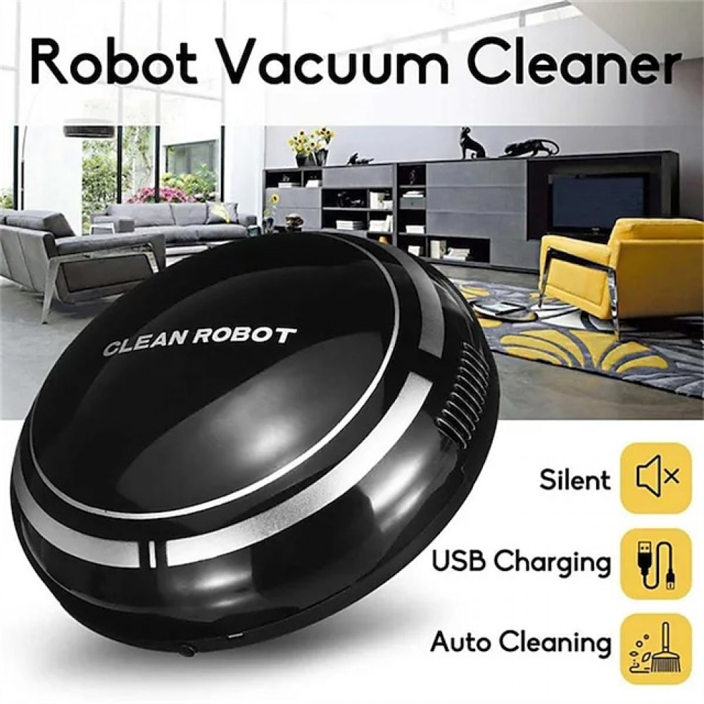 Black Automatic Rechargeable Smart Robot Vacuum Cleaner Suction Sweeping Robot