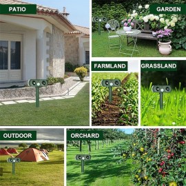 2pcs Outdoor Solar Ultrasonic Pest Repeller Animal Bird Cat Dog Repellent Lamp Outdoor Patio Garden Pest Deterrent

