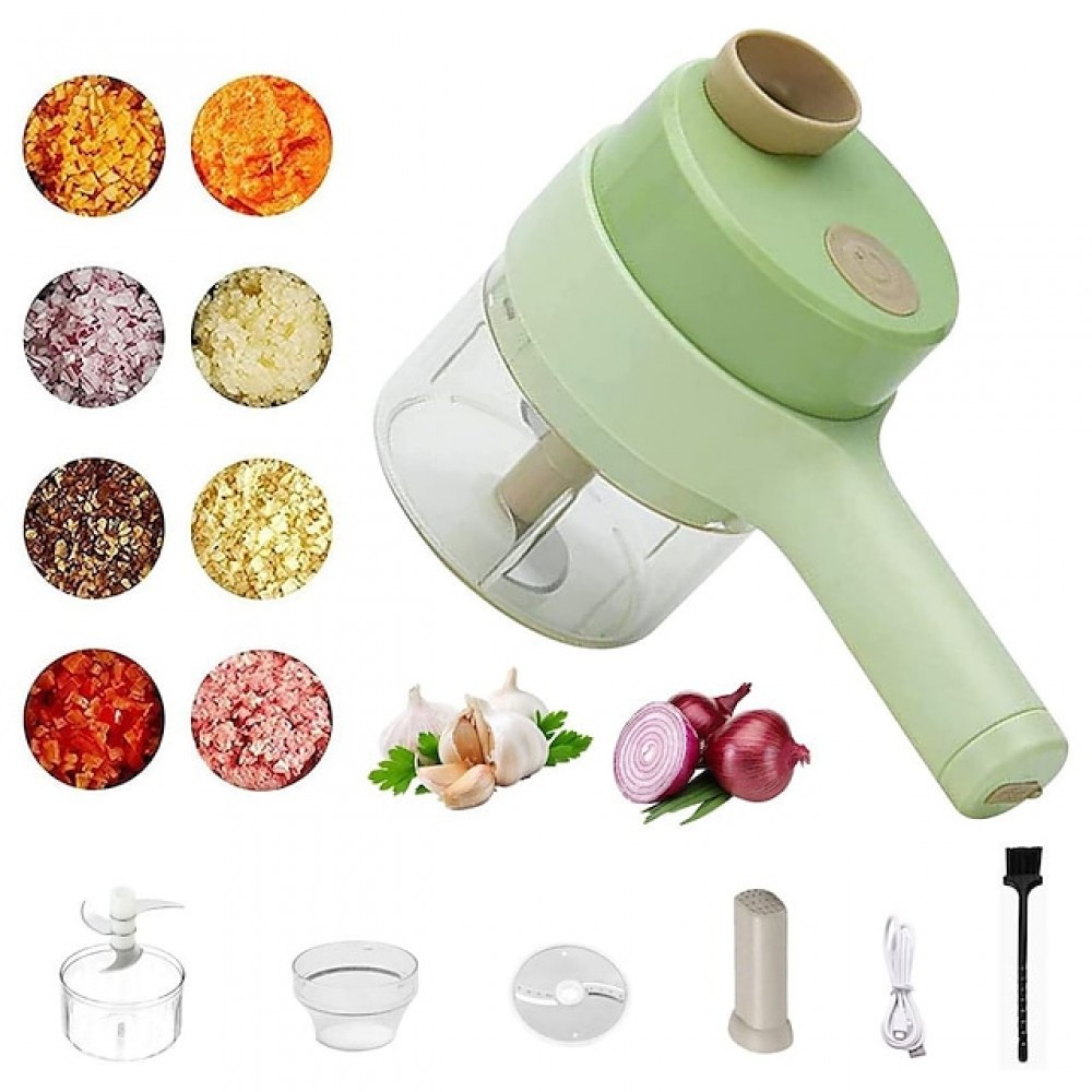 4 in 1 Portable Electric Vegetable Cutter Set,Gatling Vegetable Chopper Mini Wireless Food Processor,Garlic Chili Onion Celery Ginger Meat Garlic Chopper with Brush