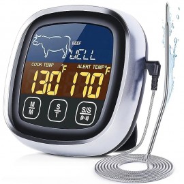 Meat Thermometer Digital Meat Thermometer With Large Touchscreen LCD With Long Probe Kitchen Timer Grill Thermometer Cooking Food Meat Thermometer Instant Read For Smoker Kitchen BBQ Oven
