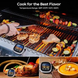 Meat Thermometer Digital Meat Thermometer With Large Touchscreen LCD With Long Probe Kitchen Timer Grill Thermometer Cooking Food Meat Thermometer Instant Read For Smoker Kitchen BBQ Oven
