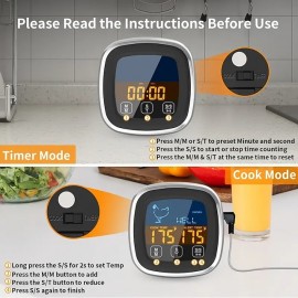 Meat Thermometer Digital Meat Thermometer With Large Touchscreen LCD With Long Probe Kitchen Timer Grill Thermometer Cooking Food Meat Thermometer Instant Read For Smoker Kitchen BBQ Oven
