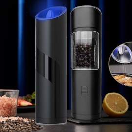 Gravity Electric Pepper Grinder Set Automatic Salt and Pepper Mill Adjustable Coarseness Battery Powered with LED Light One Hand Operation Stainless Steel
