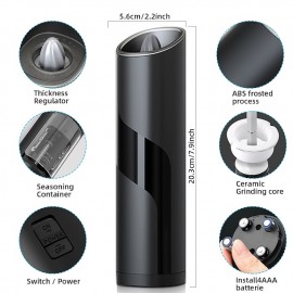 Gravity Electric Pepper Grinder Set Automatic Salt and Pepper Mill Adjustable Coarseness Battery Powered with LED Light One Hand Operation Stainless Steel

