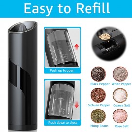 Gravity Electric Pepper Grinder Set Automatic Salt and Pepper Mill Adjustable Coarseness Battery Powered with LED Light One Hand Operation Stainless Steel

