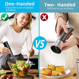 Gravity Electric Pepper Grinder Set Automatic Salt and Pepper Mill Adjustable Coarseness Battery Powered with LED Light One Hand Operation Stainless Steel
