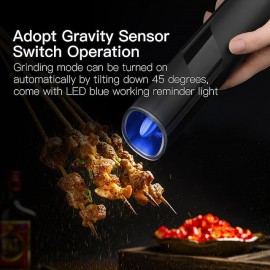 Gravity Electric Pepper Grinder Set Automatic Salt and Pepper Mill Adjustable Coarseness Battery Powered with LED Light One Hand Operation Stainless Steel
