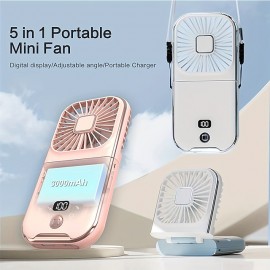 Mini Portable Fan 5-in-1 Rechargeable 180Folding Wearable Personal Fan With 3000 MAh Battery 4 Speed Strong Wind Ultra Quiet Neck/Handheld/Stand Fan For Kids Girls Woman Man Home Office Outdoor Tr
