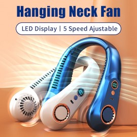 Portable Mini Hanging Neck Fan Digital Display Power Venter Bladeless Neck Fan Air Cooler USB Rechargeable Electric Fan
