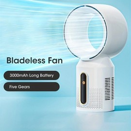 3000mAh Bladeless Tower Fan Floor Standing Fans 5-Speed Adjustable Desk Summer Cooling Fan Table Fans USB Rechargeable For Baby Mute Fan Cooler Air Conditioner
